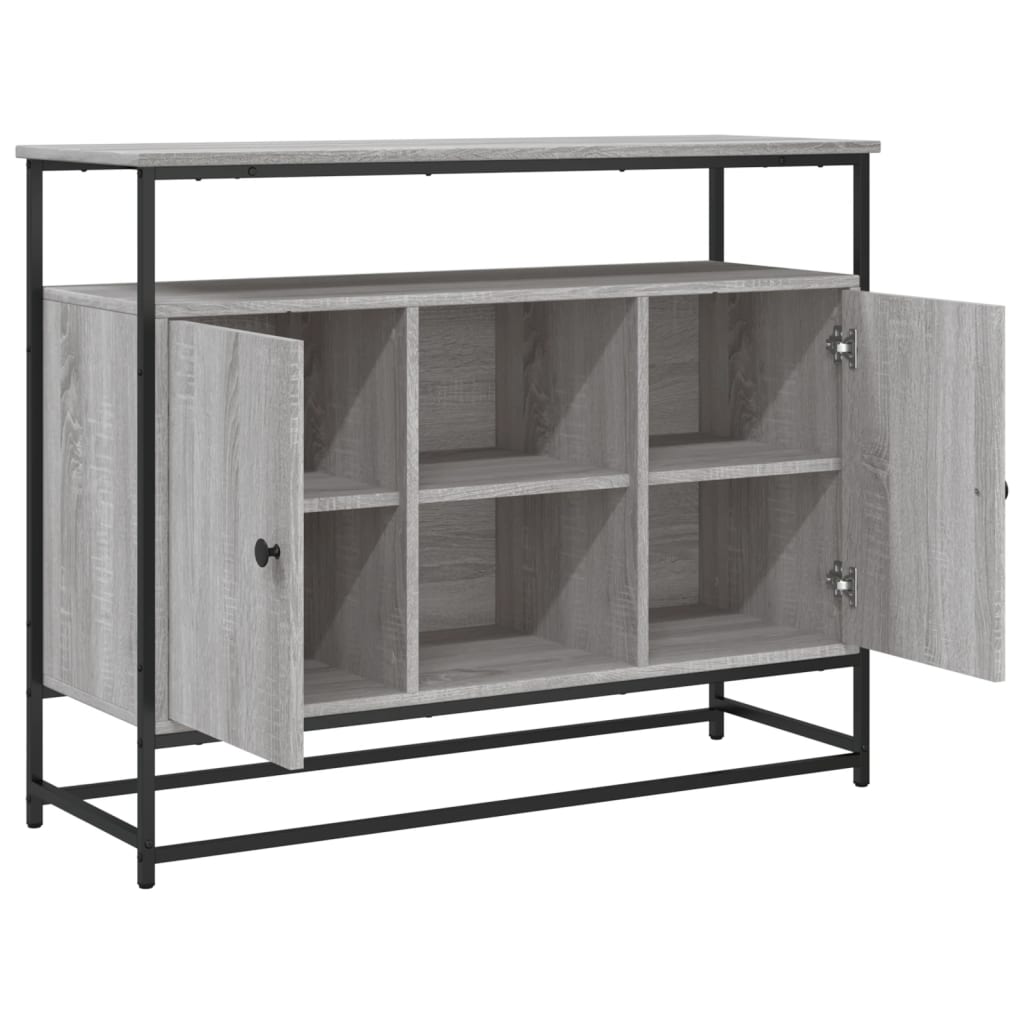 Industrial Wooden Sideboard Storage Cabinet Unit With 2 Doors & Open Shelves