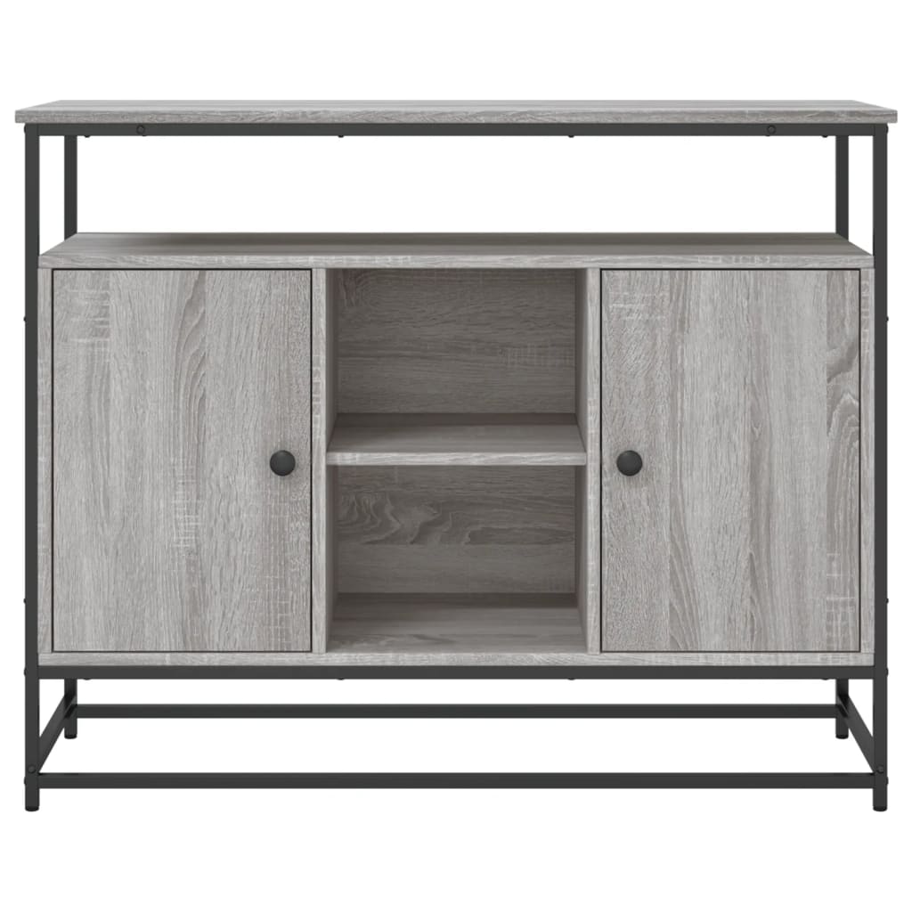 Industrial Wooden Sideboard Storage Cabinet Unit With 2 Doors & Open Shelves