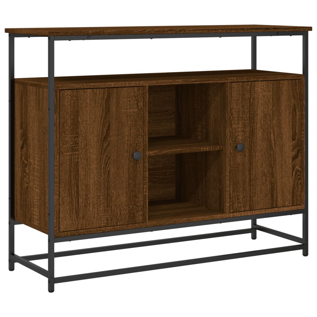 Industrial Wooden Sideboard Storage Cabinet Unit With 2 Doors & Open Shelves