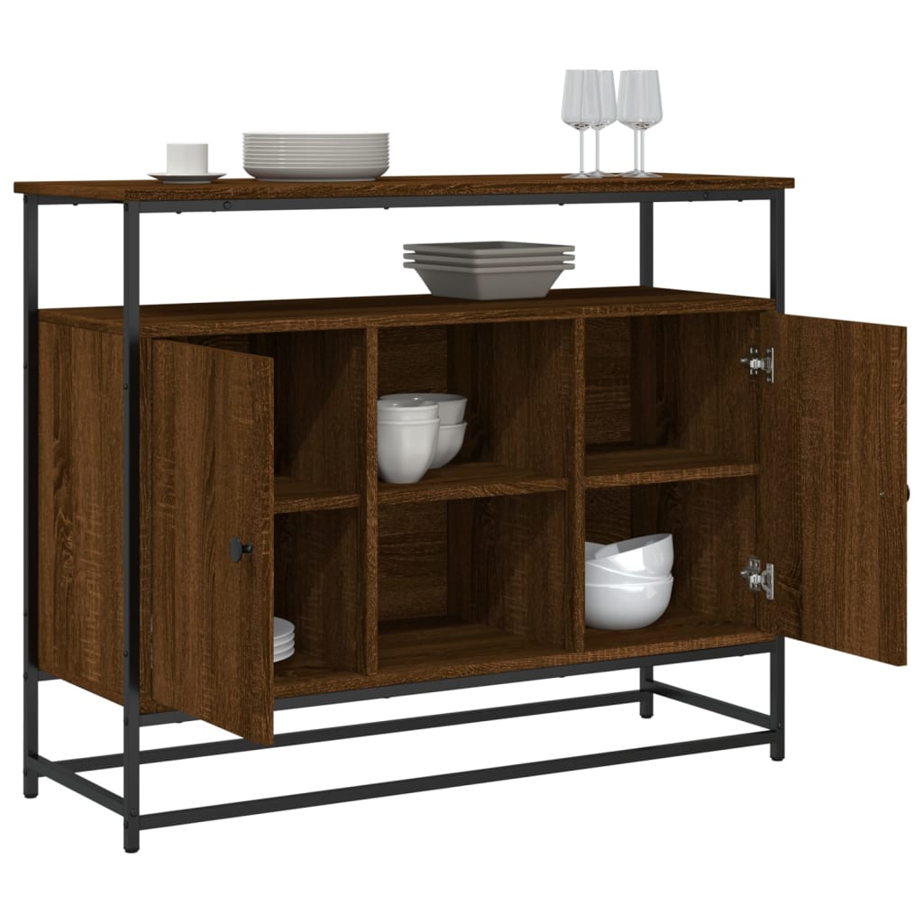 Industrial Wooden Sideboard Storage Cabinet Unit With 2 Doors & Open Shelves