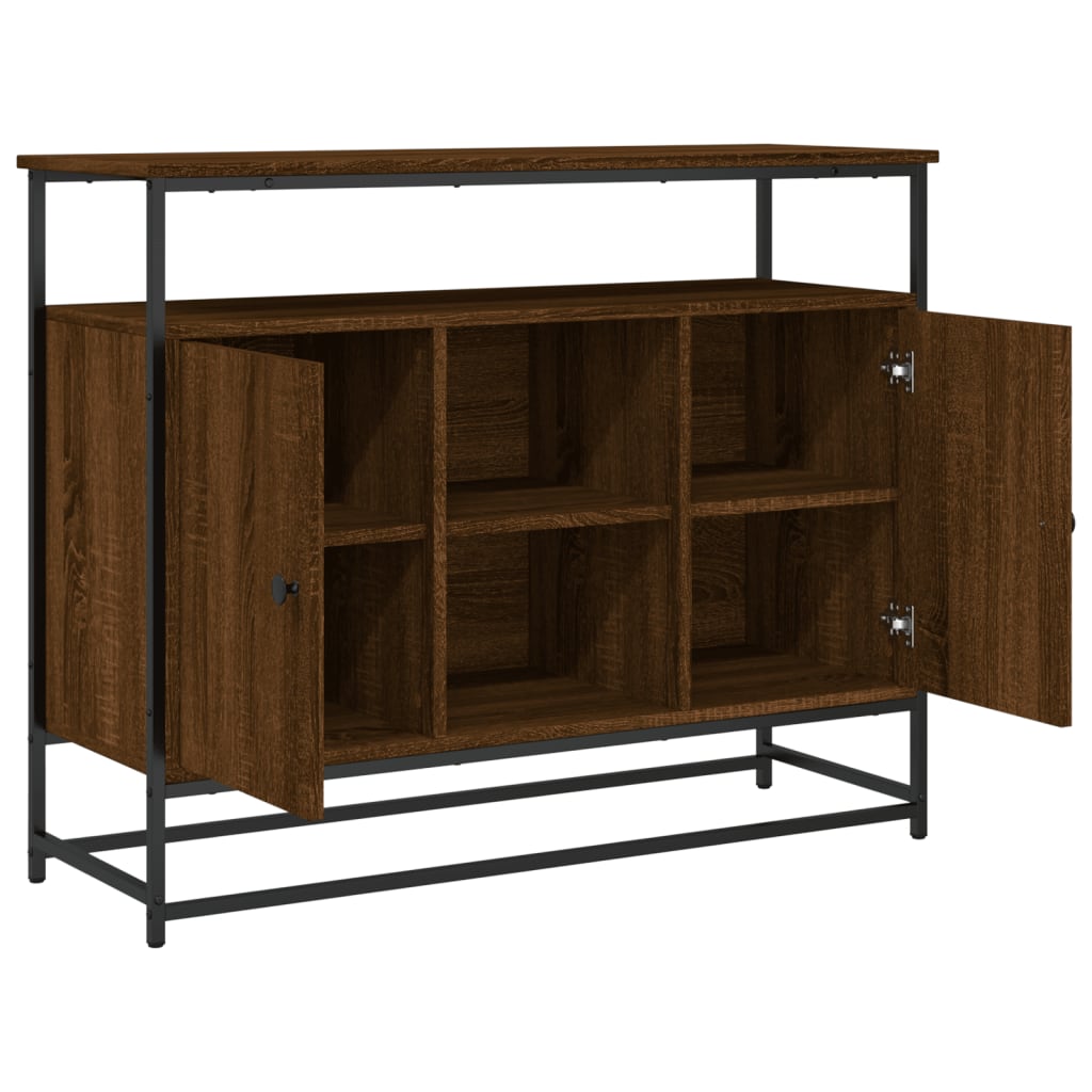 Industrial Wooden Sideboard Storage Cabinet Unit With 2 Doors & Open Shelves