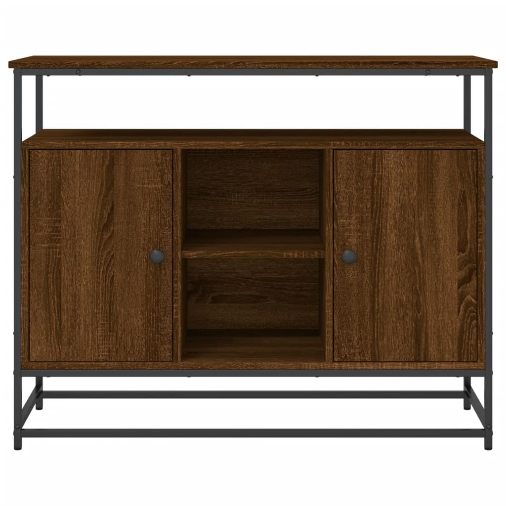 Industrial Wooden Sideboard Storage Cabinet Unit With 2 Doors & Open Shelves