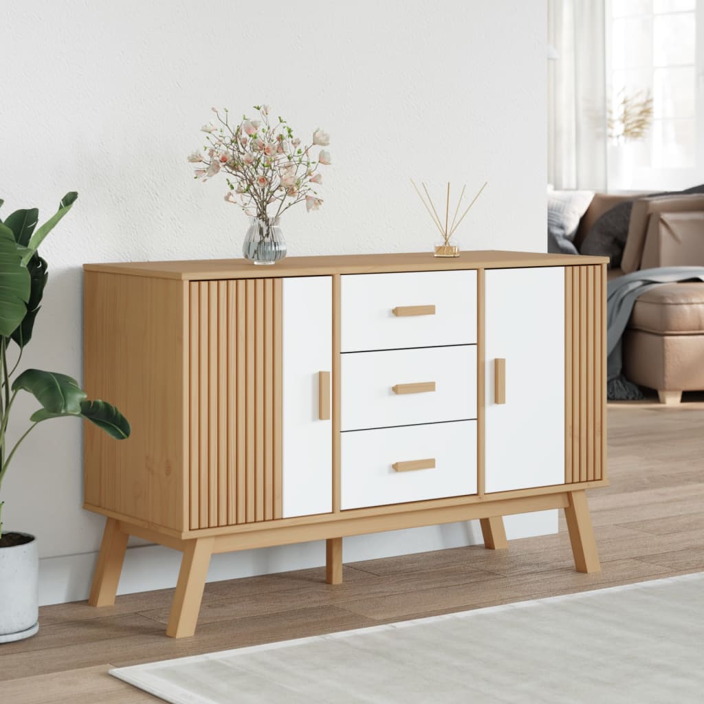 Sideboard OLDEN White and Brown 114x43x73.5cm Solid Wood Pine