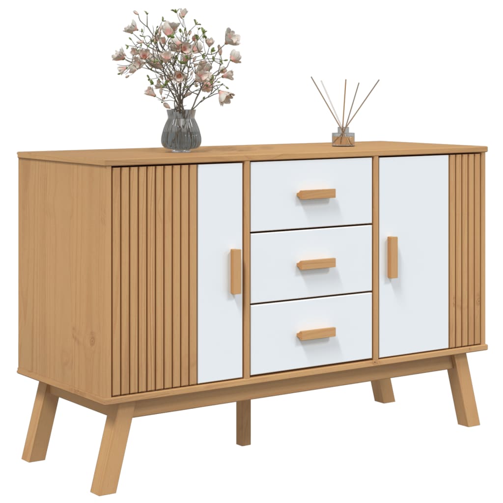 Sideboard OLDEN White and Brown 114x43x73.5cm Solid Wood Pine