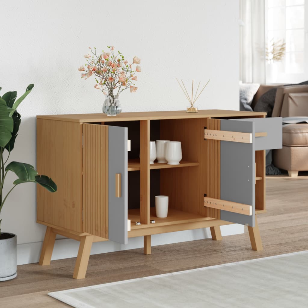 Sideboard OLDEN Grey and Brown 114x43x73.5 cm Solid Wood Pine