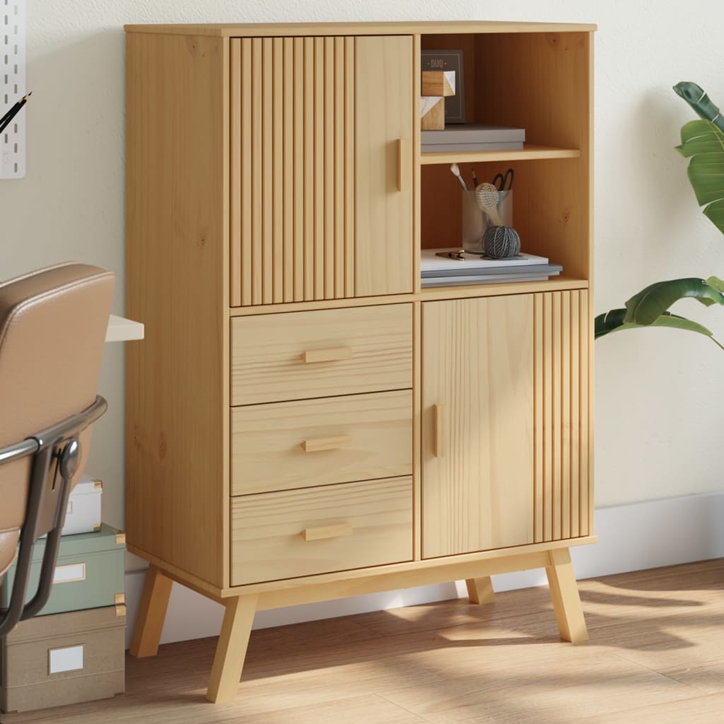Highboard OLDEN Brown 85x43x125 cm Solid Wood Pine