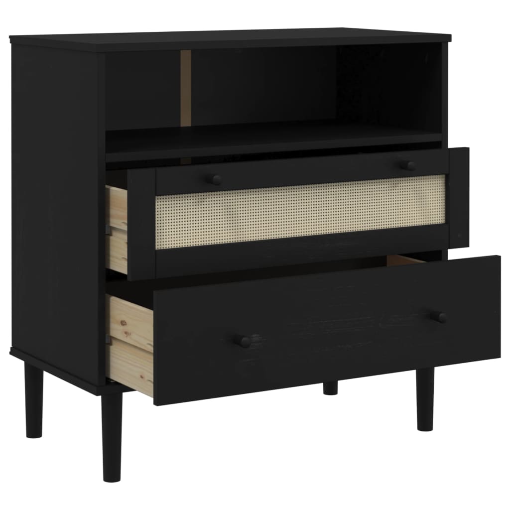 Sideboard SENJA Rattan Look Black 80x40x80 cm Solid Wood Pine
