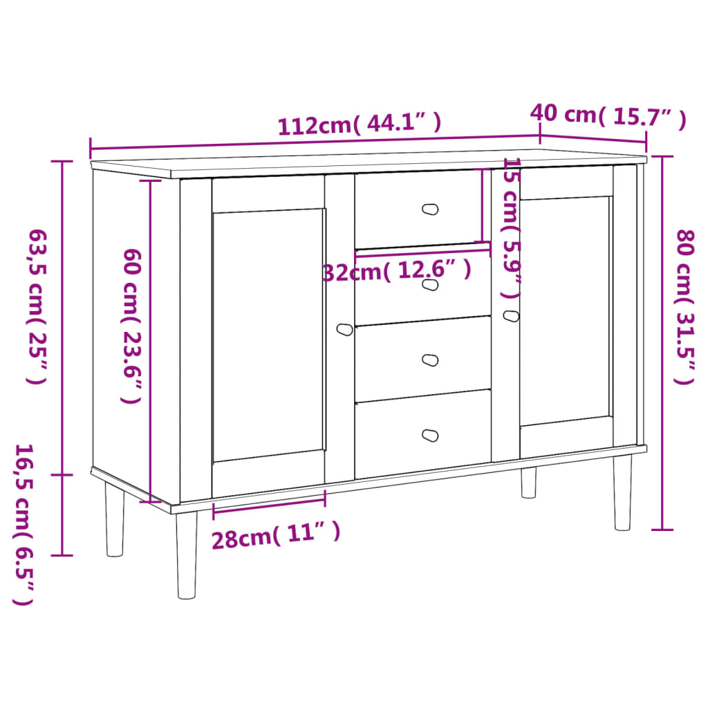 Sideboard SENJA Rattan Look White 112x40x80 cm Solid Wood Pine