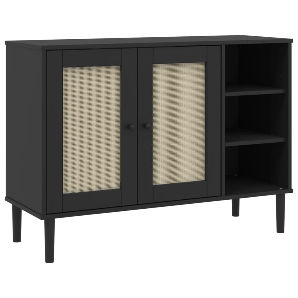 Sideboard SENJA Rattan Look Black 112x40x80cm Solid Wood Pine