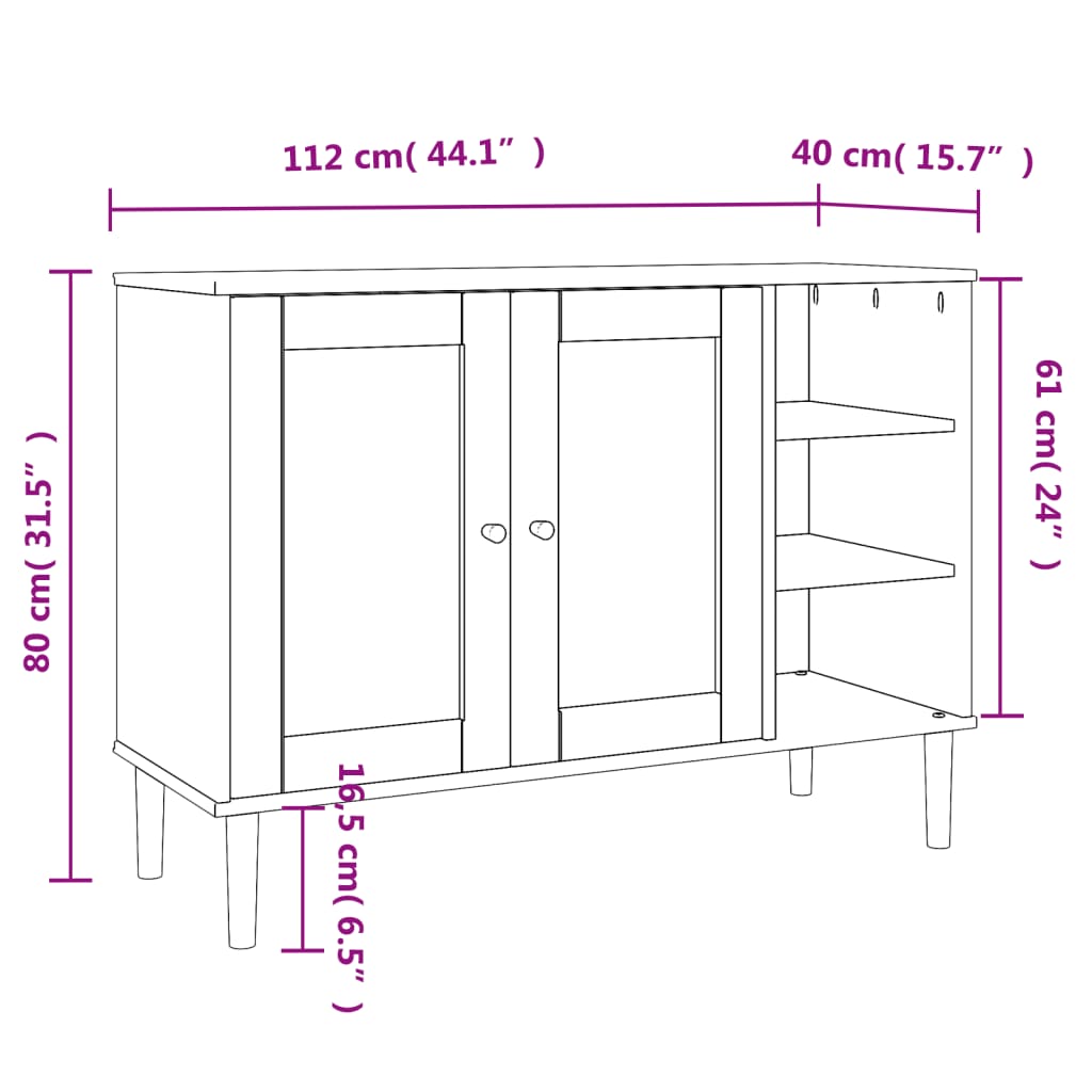 Sideboard SENJA Rattan Look Black 112x40x80cm Solid Wood Pine