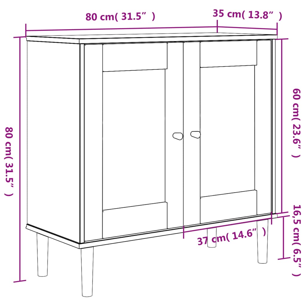 Sideboard SENJA Rattan Look Brown 80x35x80 cm Solid Wood Pine