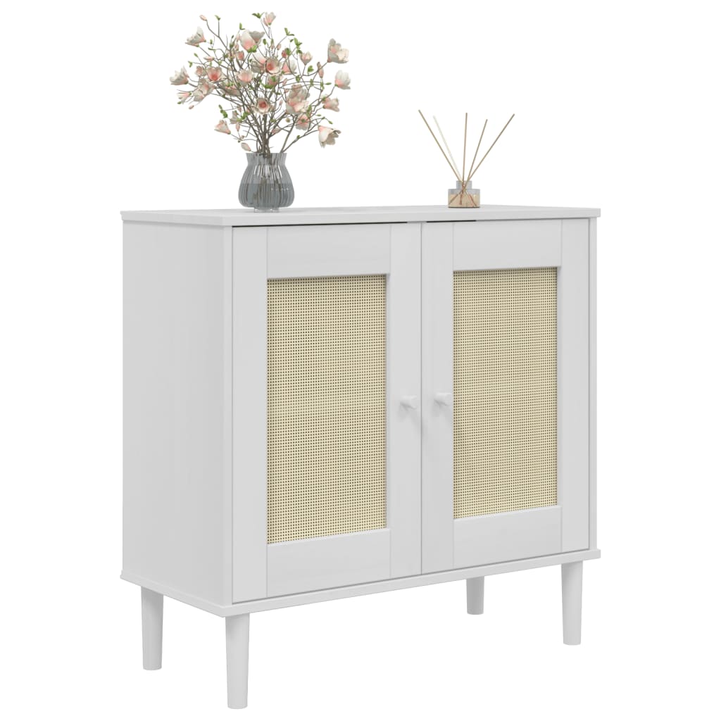 Sideboard SENJA Rattan Look White 80x35x80 cm Solid Wood Pine