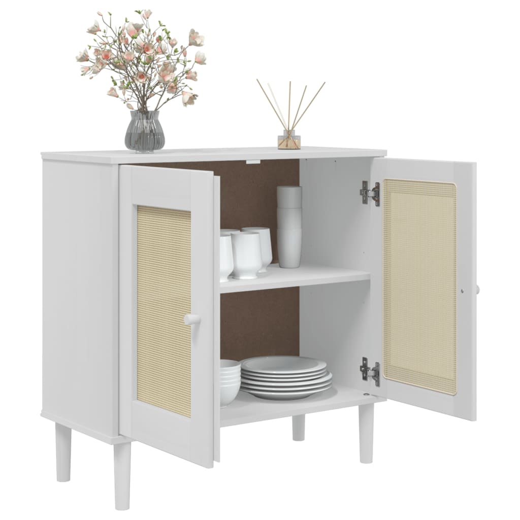 Sideboard SENJA Rattan Look White 80x35x80 cm Solid Wood Pine
