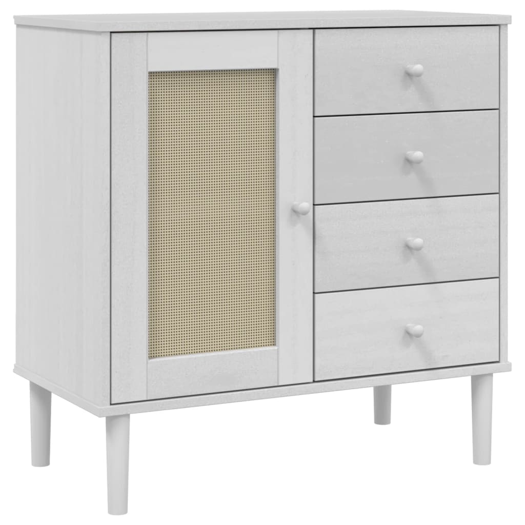Sideboard SENJA Rattan Look White 80x40x80 cm Solid Wood Pine