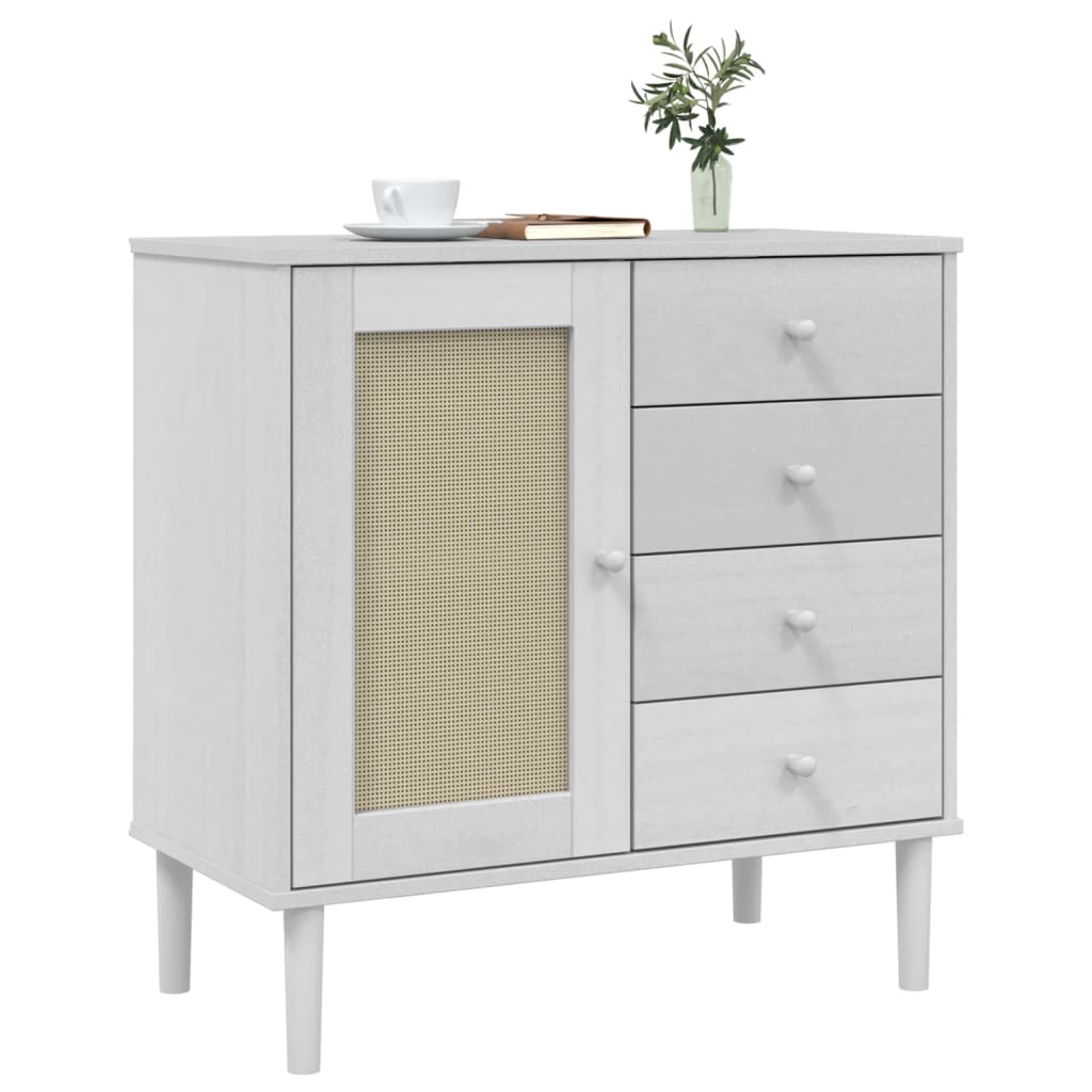 Sideboard SENJA Rattan Look White 80x40x80 cm Solid Wood Pine