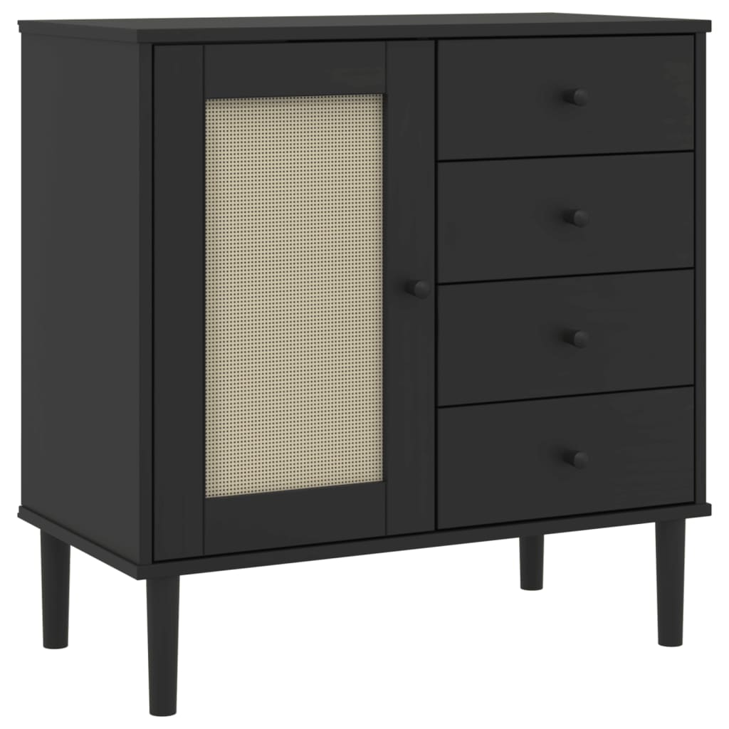 Sideboard SENJA Rattan Look Black 80x40x80 cm Solid Wood Pine