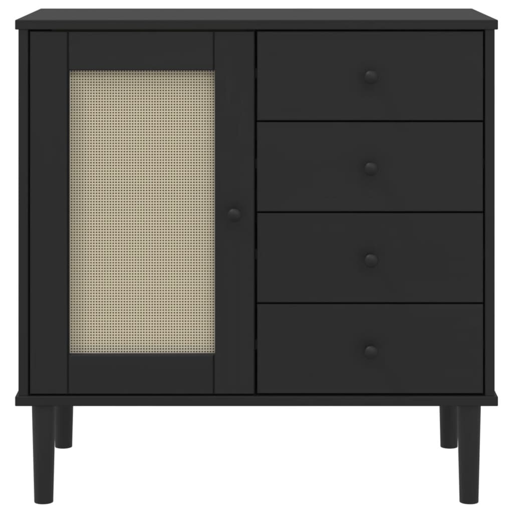 Sideboard SENJA Rattan Look Black 80x40x80 cm Solid Wood Pine