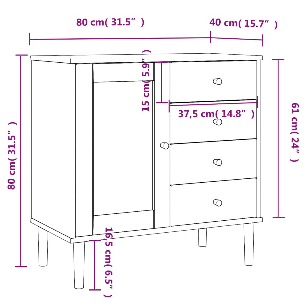 Sideboard SENJA Rattan Look Black 80x40x80 cm Solid Wood Pine