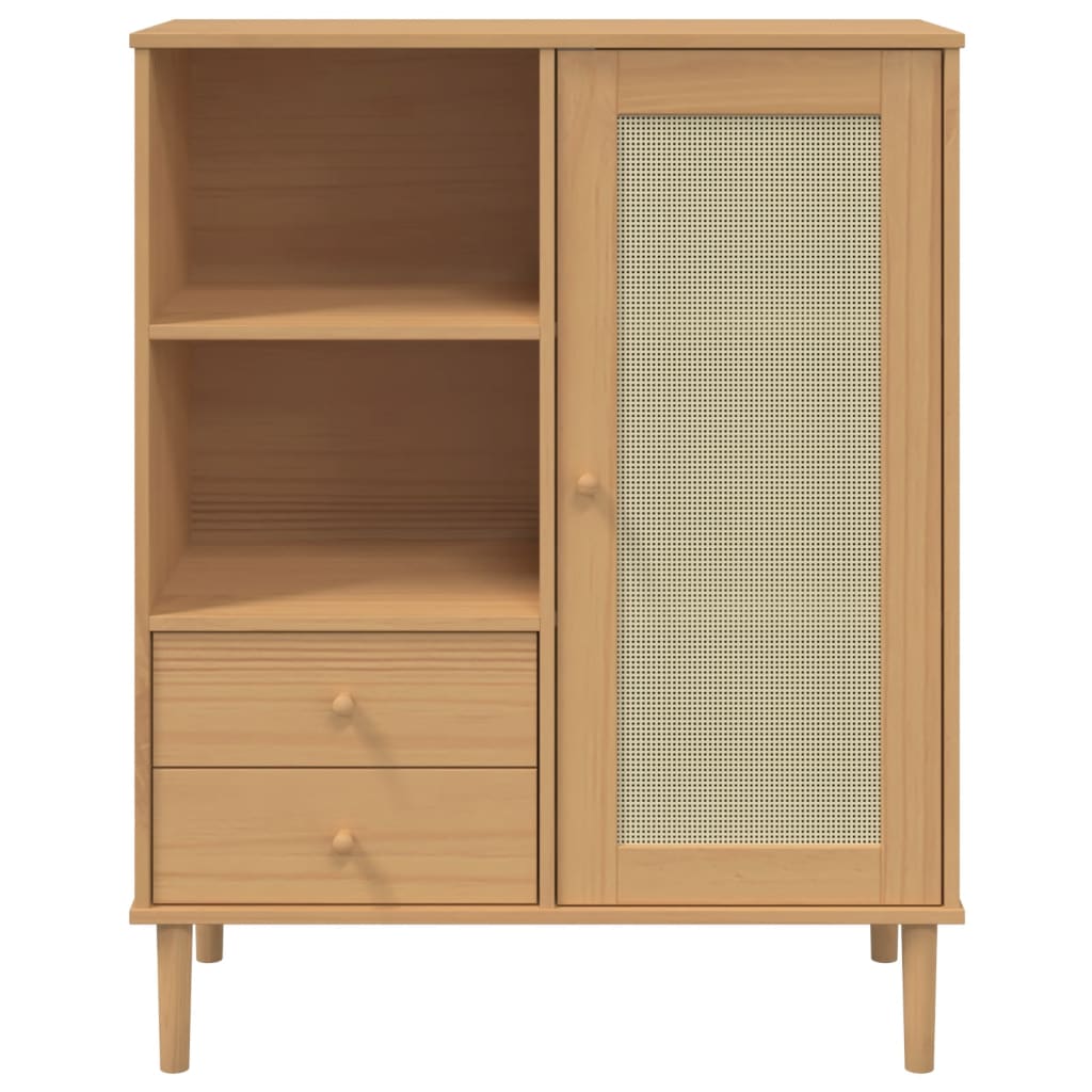 Highboard SENJA Rattan Look Brown 90x40x112 cm Solid Wood Pine
