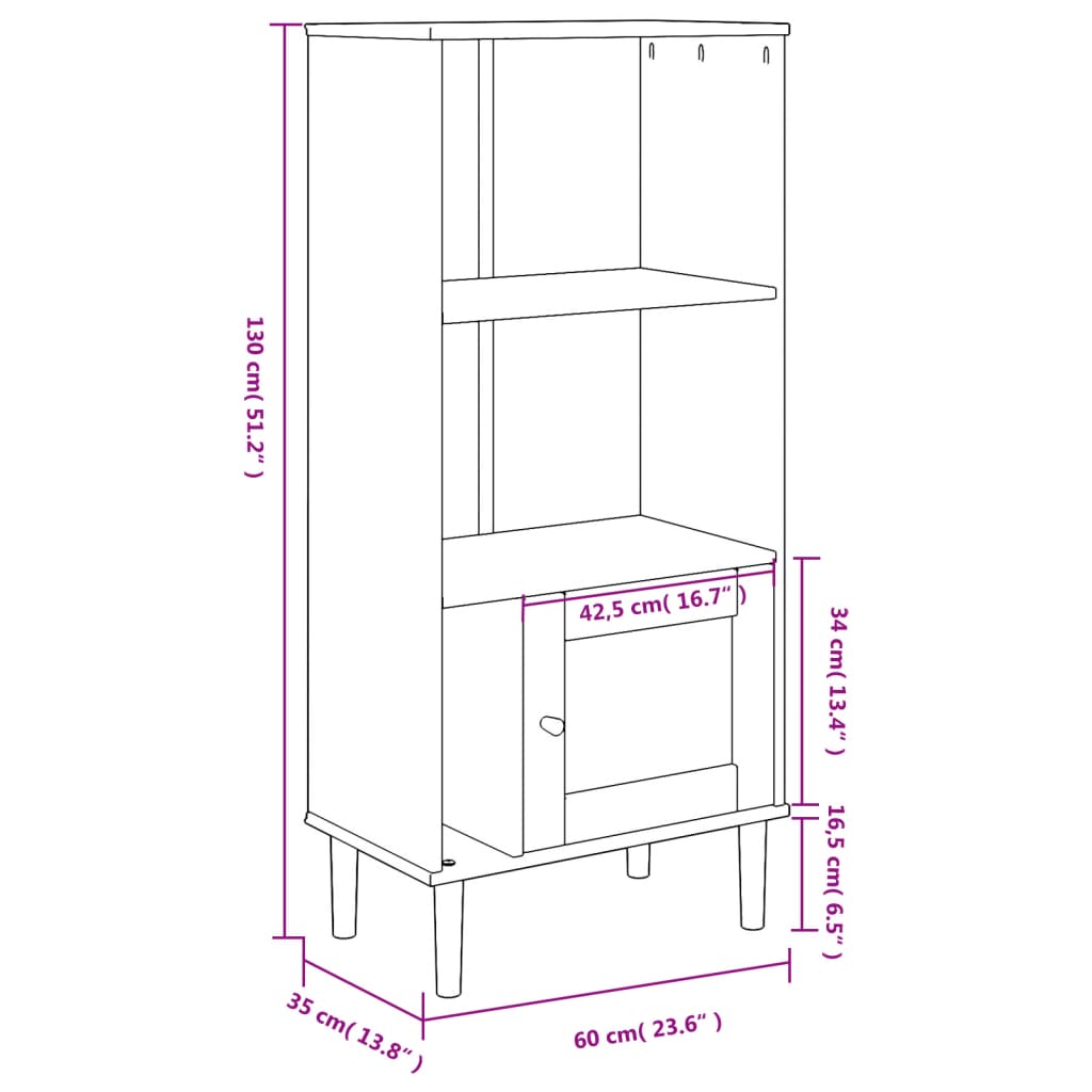 Bookcase SENJA Rattan Look Brown 60x35x130 cm Solid Wood Pine