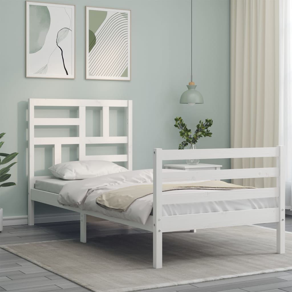 Bed Frame without Mattress White Small Single Solid Wood