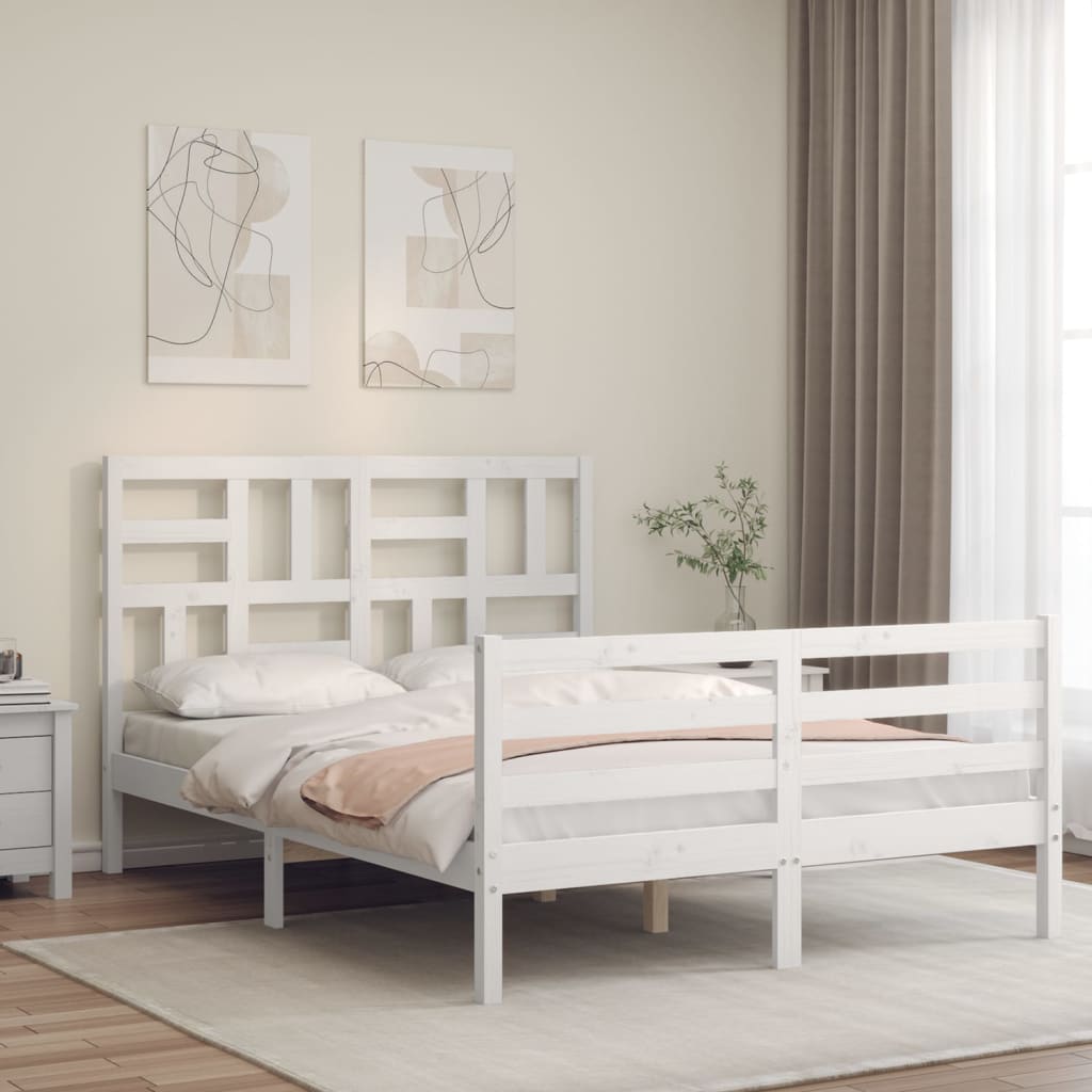 Bed Frame without Mattress White Small Double Solid Wood