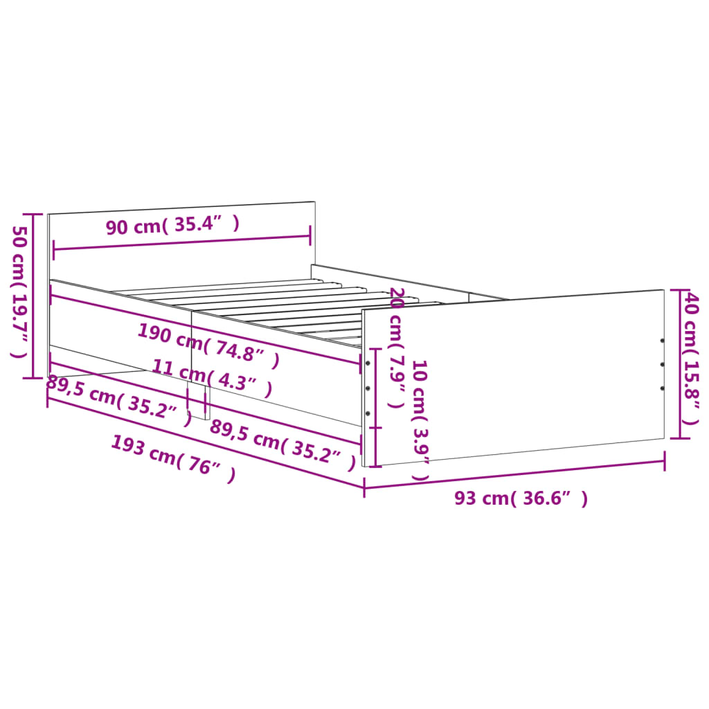 Modern Wooden Single Size 90cm Bed Frame Base With Headboard & Footboard