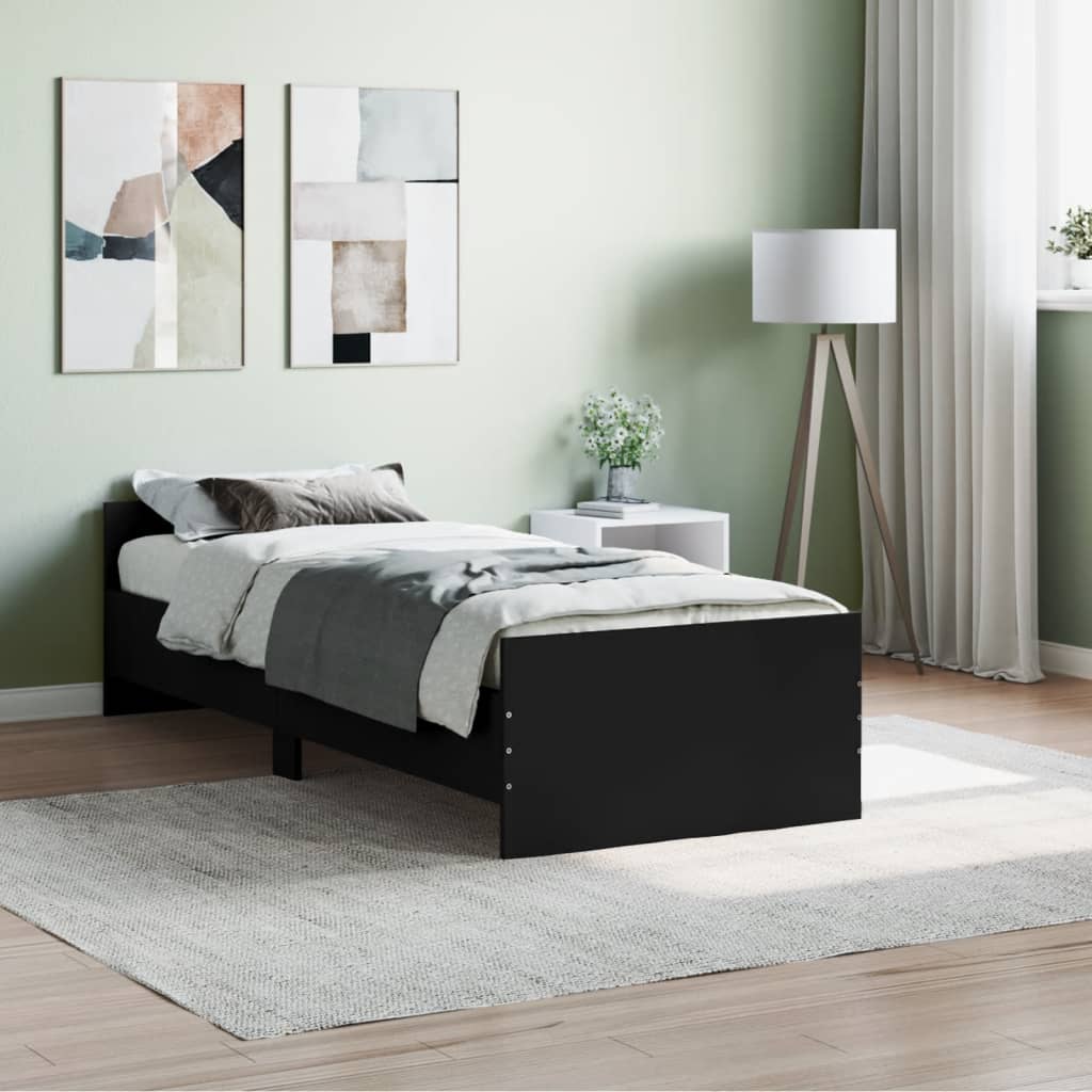 Bed Frame without Mattress Black 75x190 cm Small Single  Engineered Wood