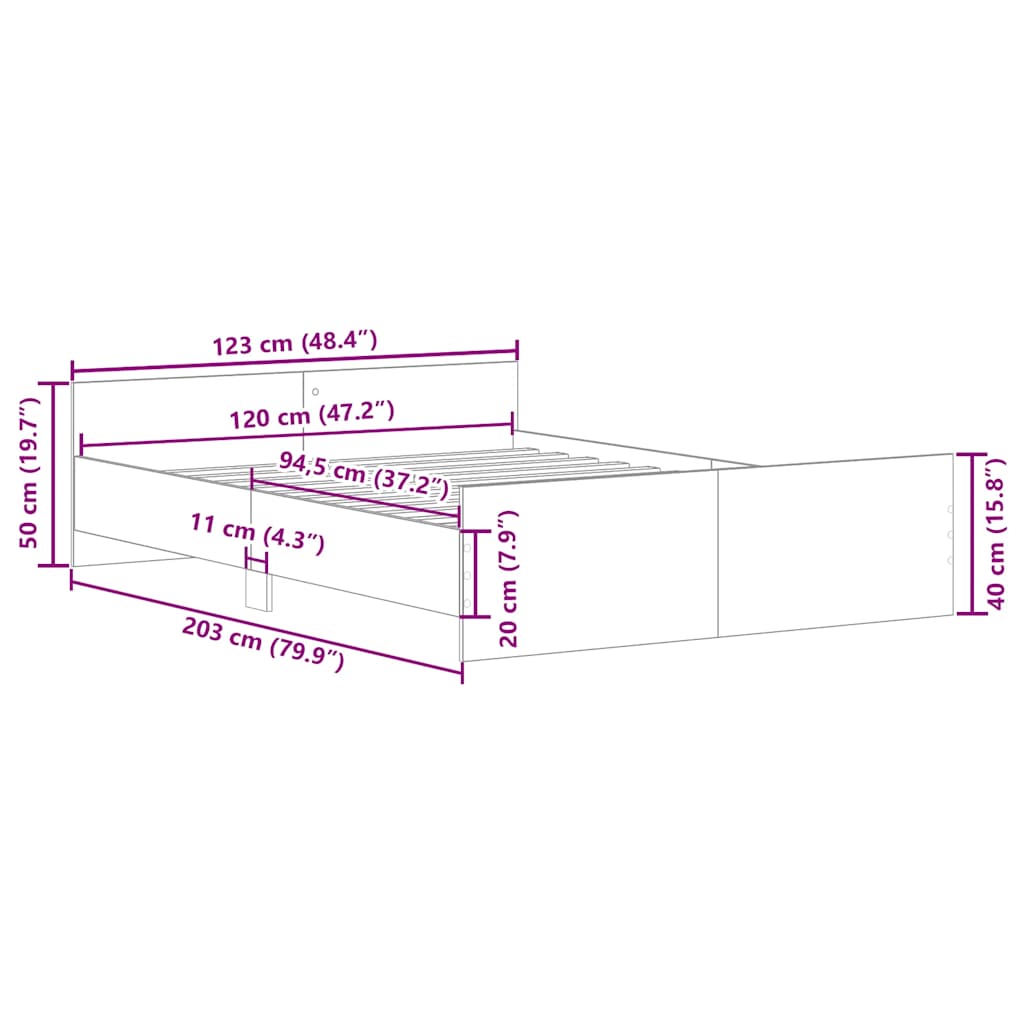 Bed Frame without Mattress Smoked Oak 120x200 cm