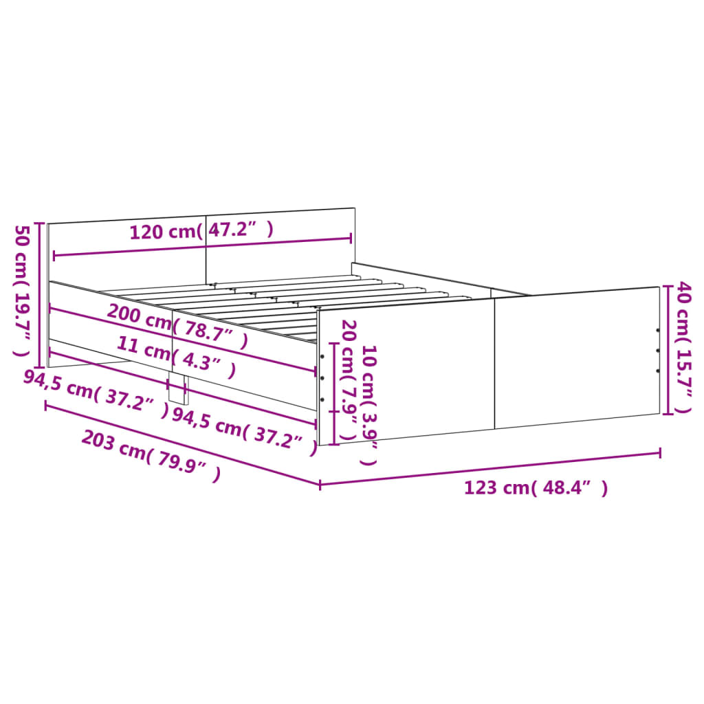 Bed Frame without Mattress Grey Sonoma 120x200 cm