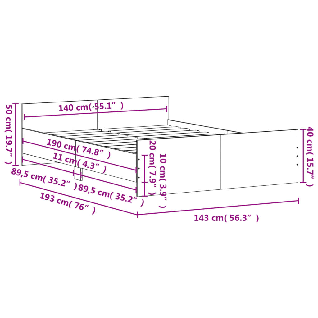 Bed Frame without Mattress Sonoma Oak 140x190 cm