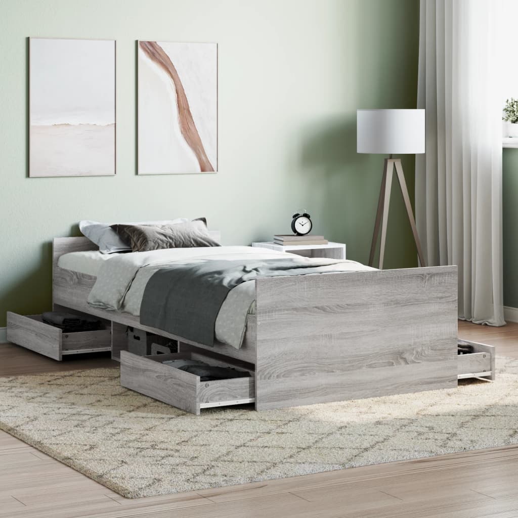 Bed Frame without Mattress Grey Sonoma 90x200 cm
