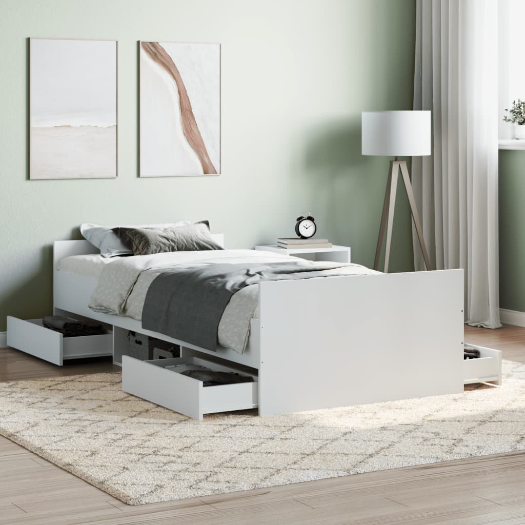 Modern Wooden Single Size 90cm Bed Frame Base With Storage Drawers Wood Beds