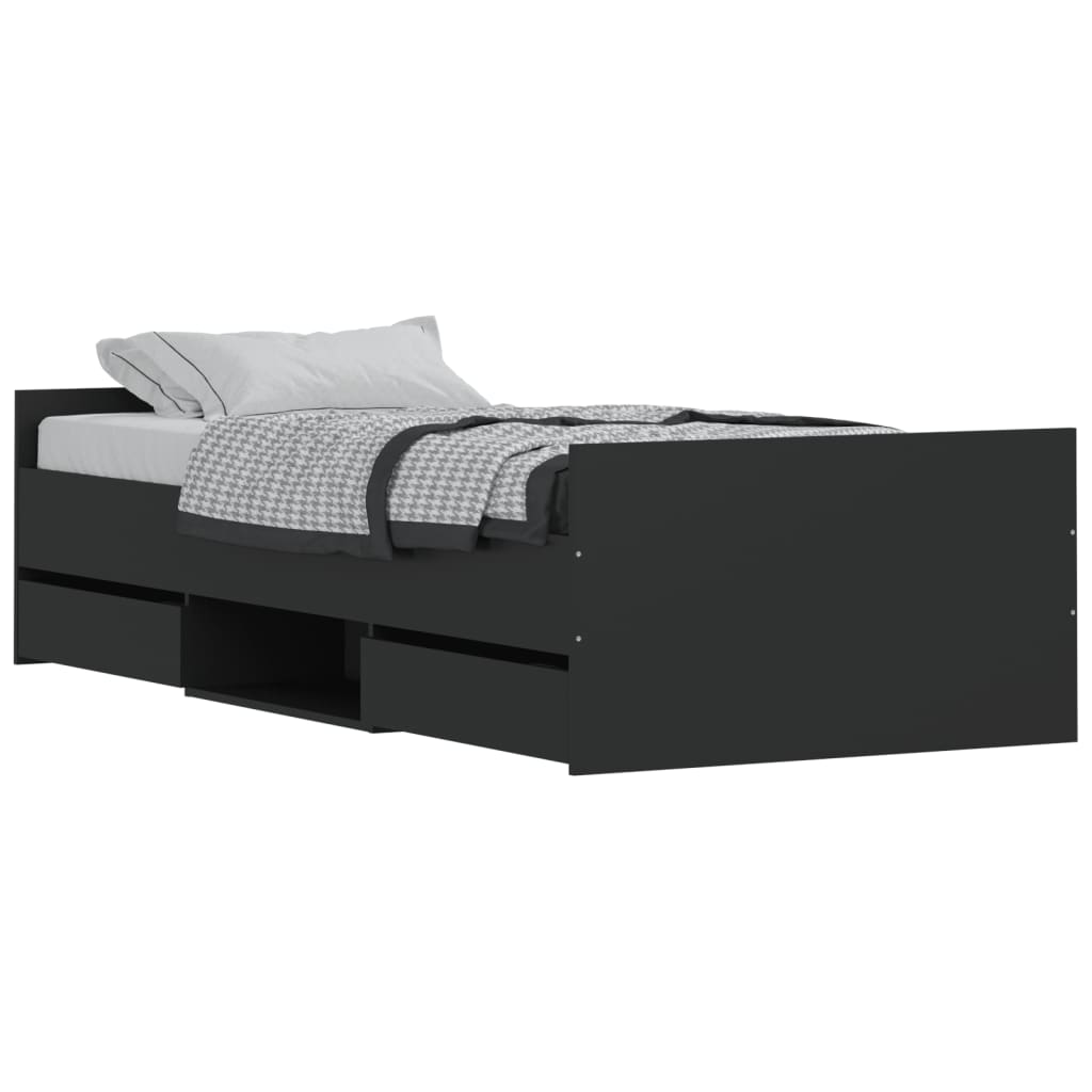Modern Wooden Single Size 90cm Bed Frame Base With Storage Drawers Wood Beds