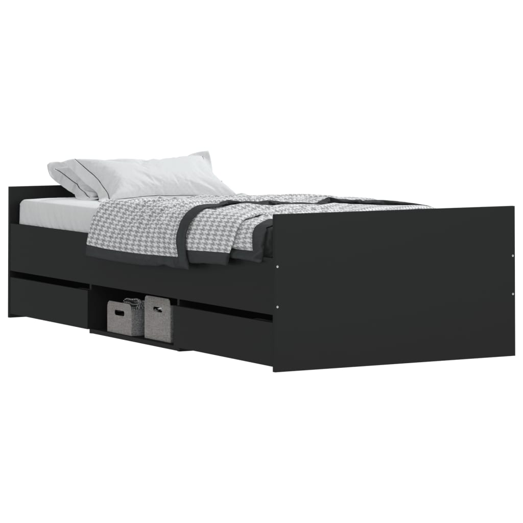 Modern Wooden Single Size 90cm Bed Frame Base With Storage Drawers Wood Beds
