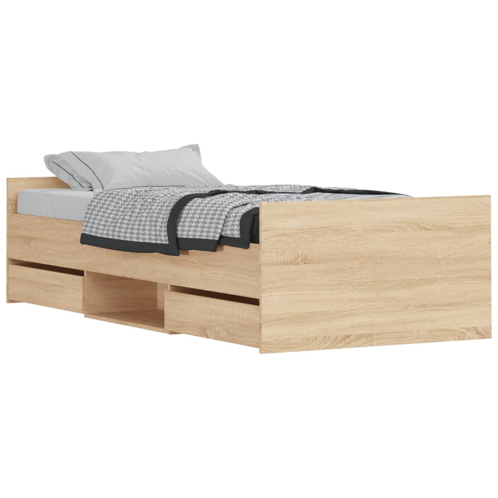 Modern Wooden Single Size 90cm Bed Frame Base With Storage Drawers Wood Beds
