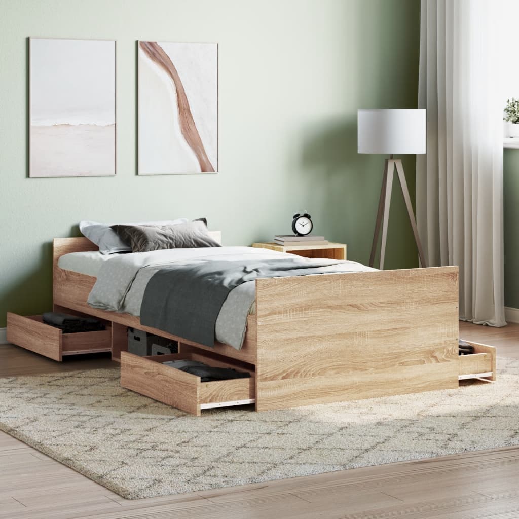 Modern Wooden Single Size 90cm Bed Frame Base With Storage Drawers Wood Beds