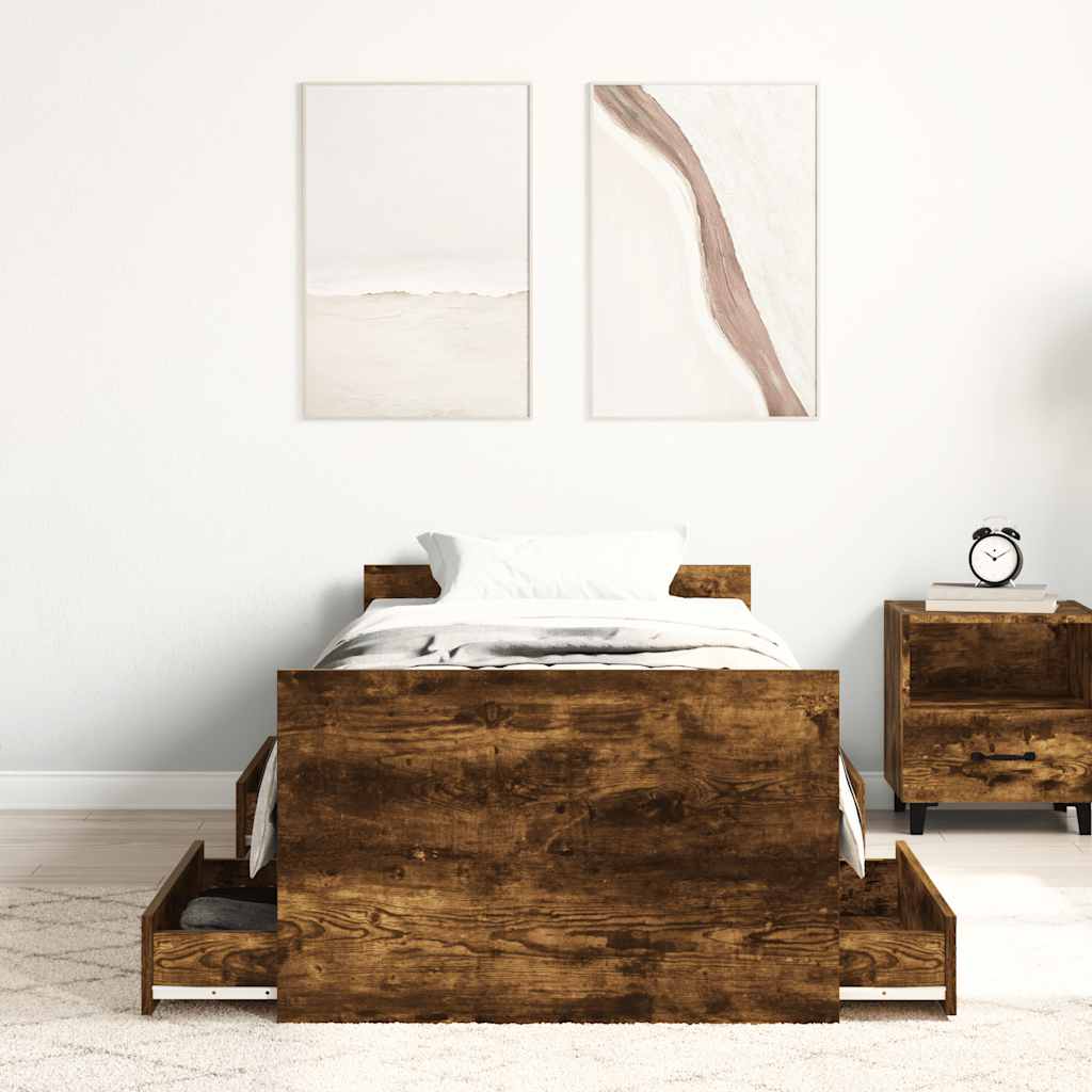 Modern Wooden Single Size 90cm Bed Frame Base With Storage Drawers Wood Beds