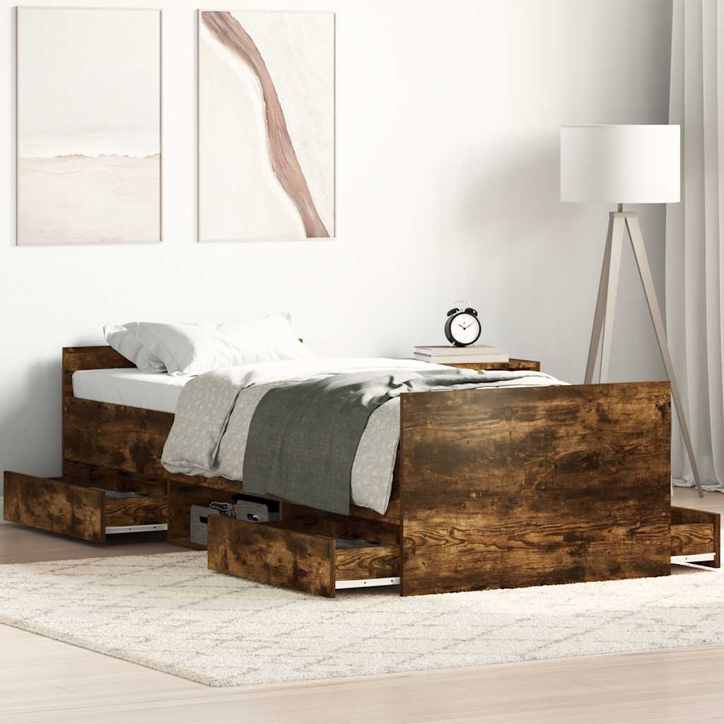 Modern Wooden Single Size 90cm Bed Frame Base With Storage Drawers Wood Beds