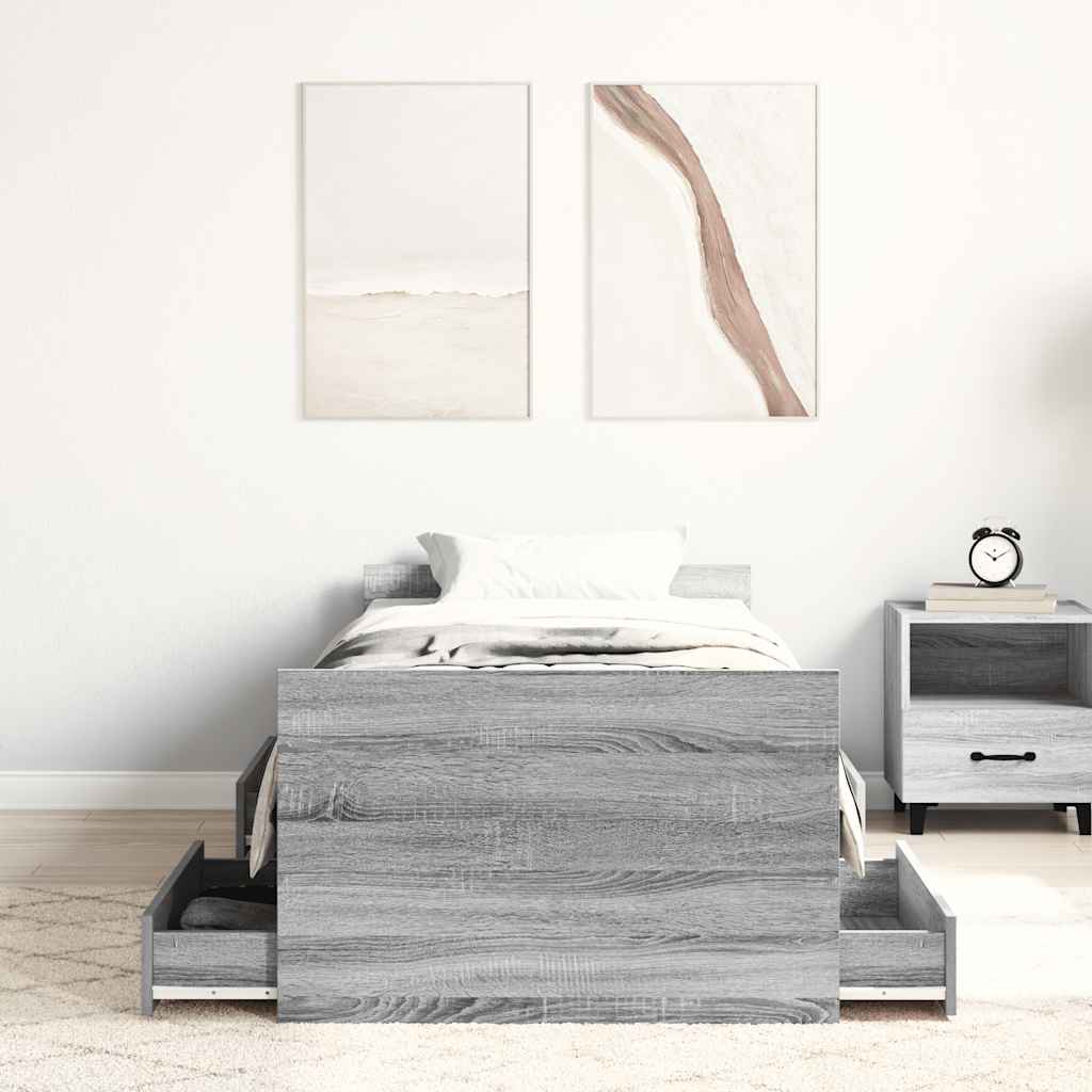 Modern Wooden Single Size 90cm Bed Frame Base With Storage Drawers Wood Beds