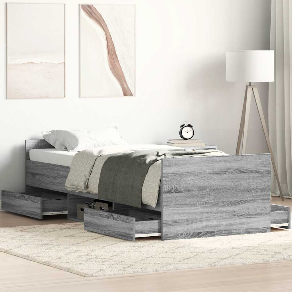 Modern Wooden Single Size 90cm Bed Frame Base With Storage Drawers Wood Beds