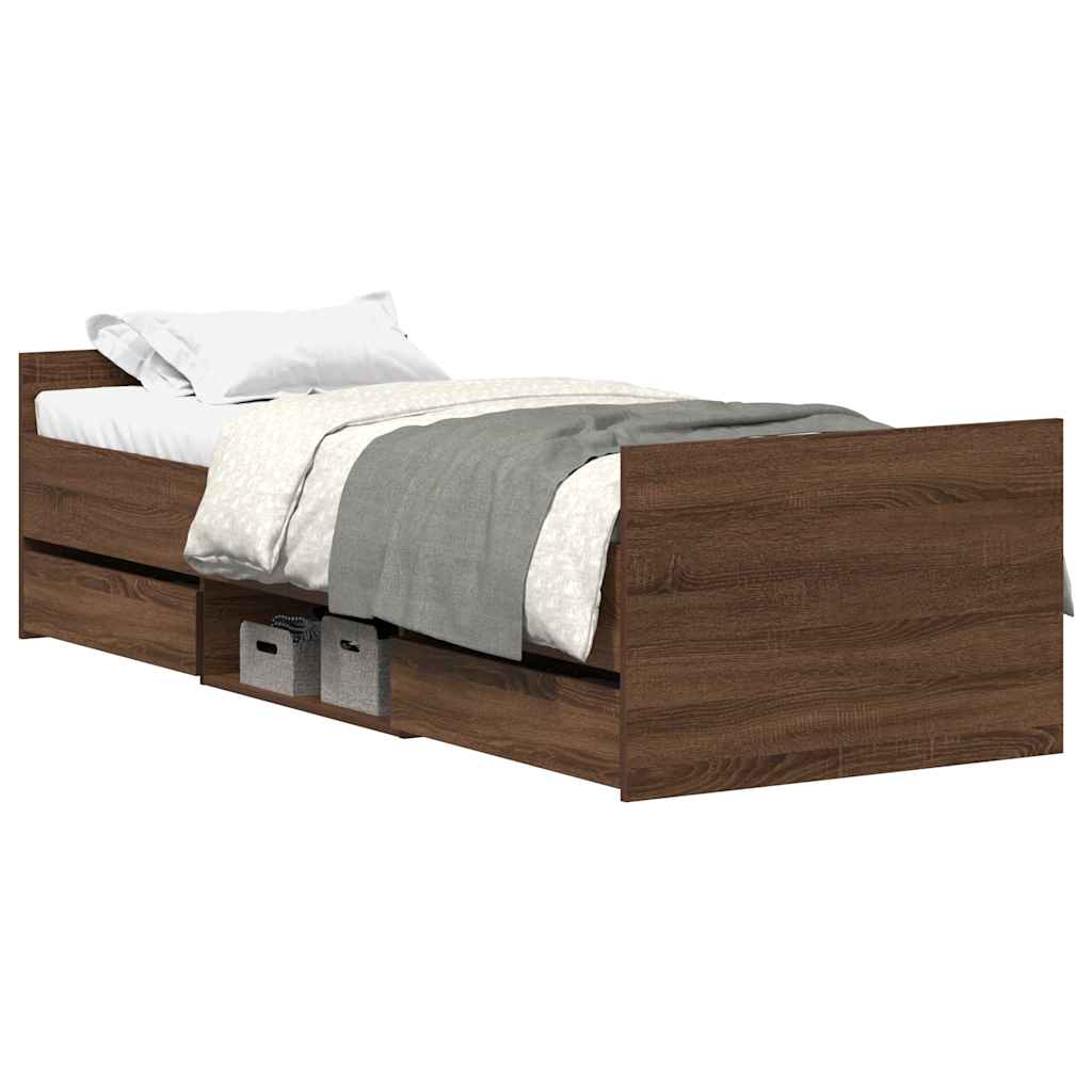 Modern Wooden Single Size 90cm Bed Frame Base With Storage Drawers Wood Beds