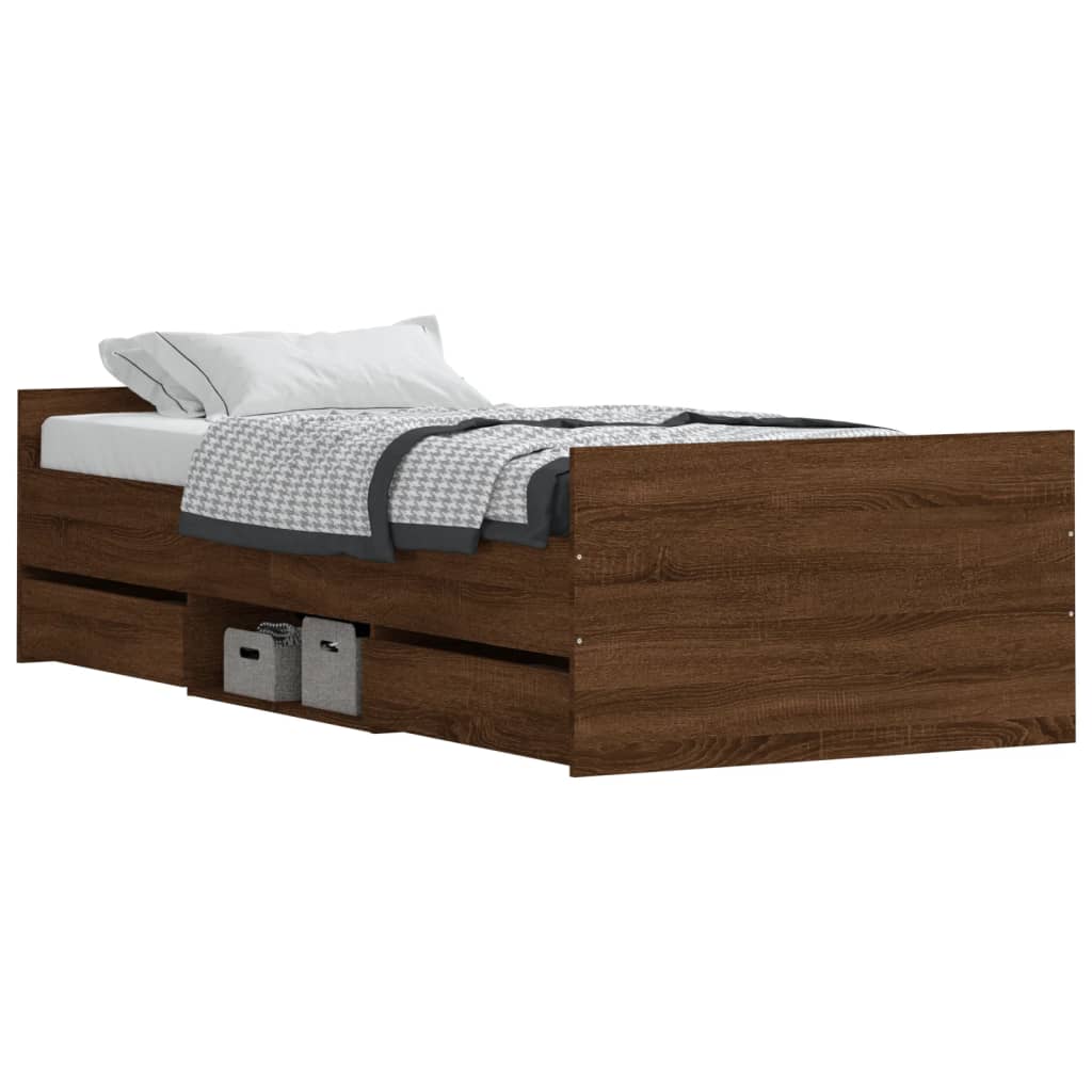 Modern Wooden Single Size 90cm Bed Frame Base With Storage Drawers Wood Beds