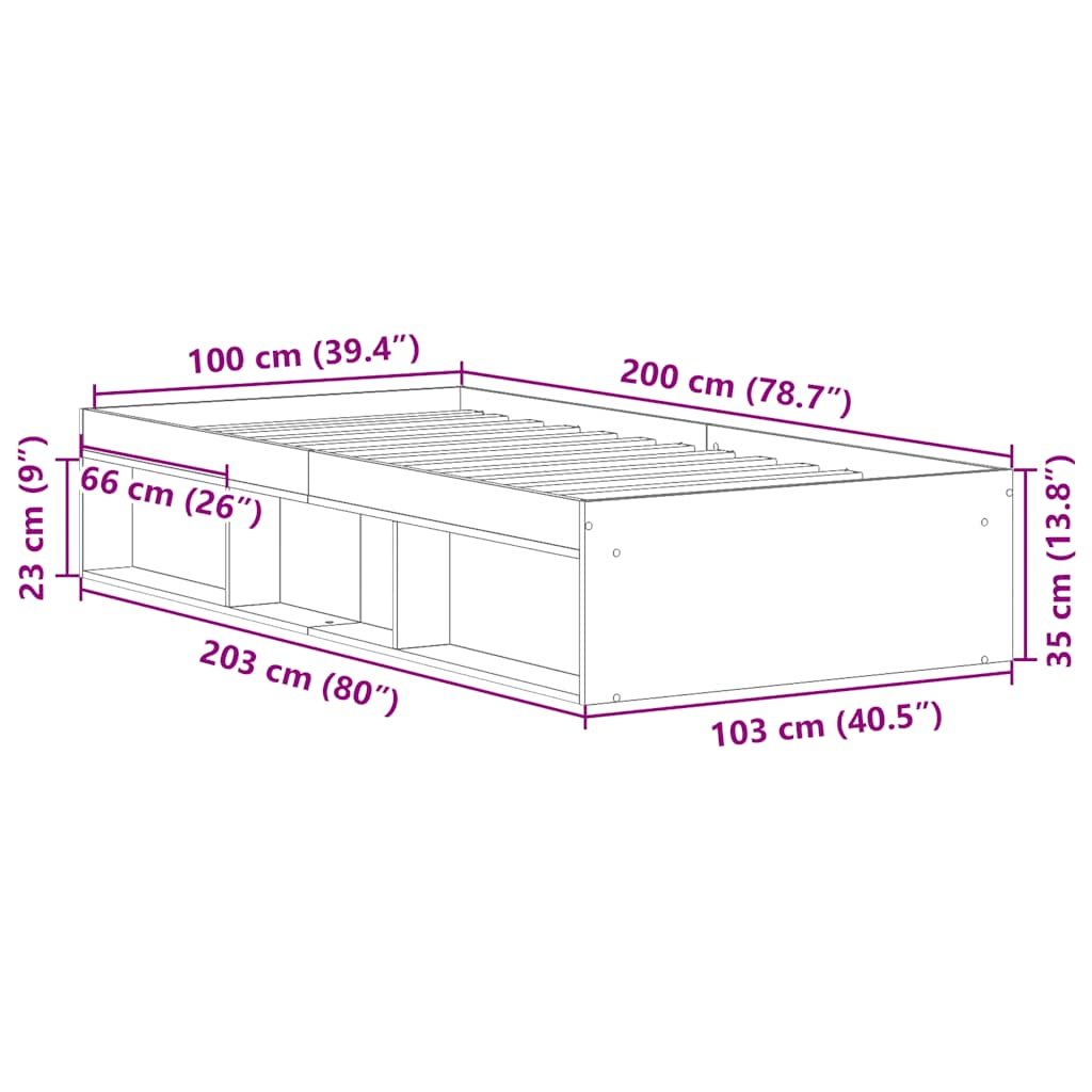 Bed Frame without Mattress Sonoma Oak 100x200 cm
