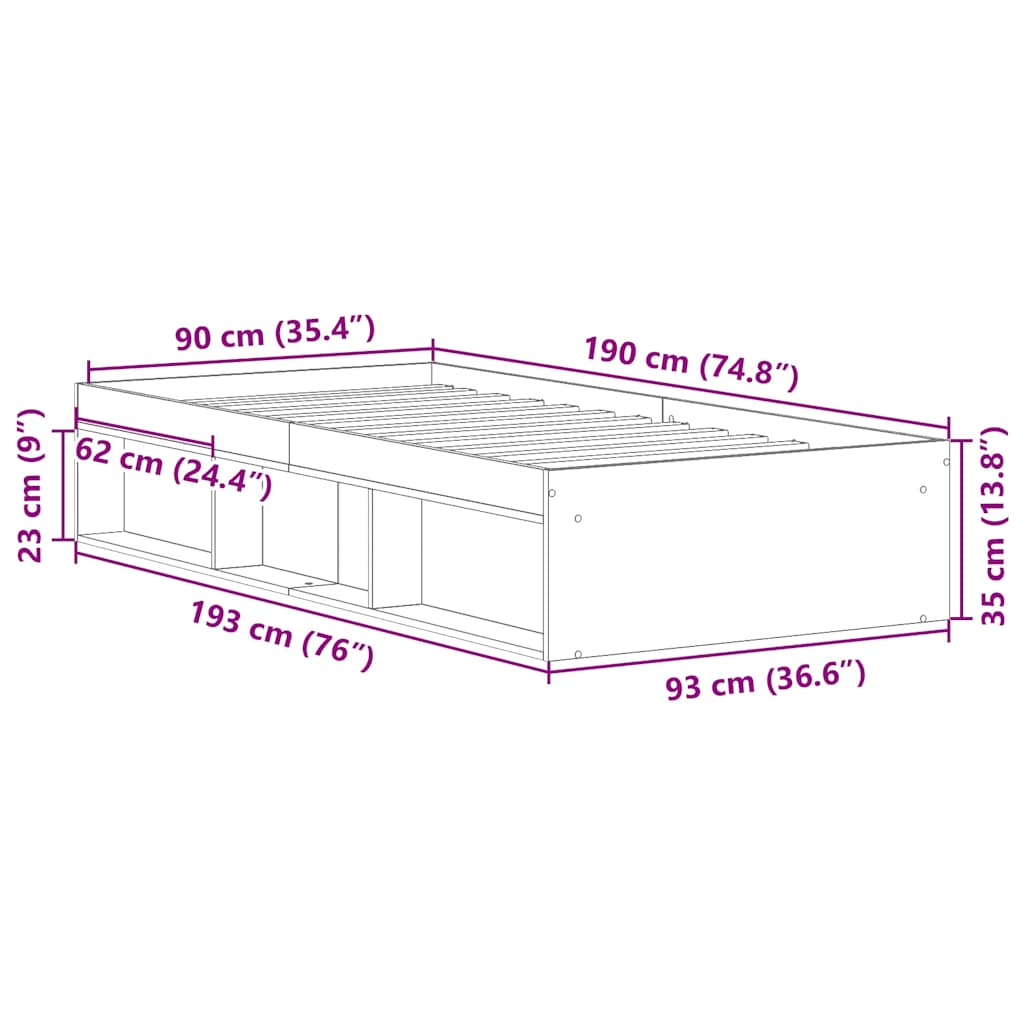Bed Frame without Mattress Black 90x190 cm Single