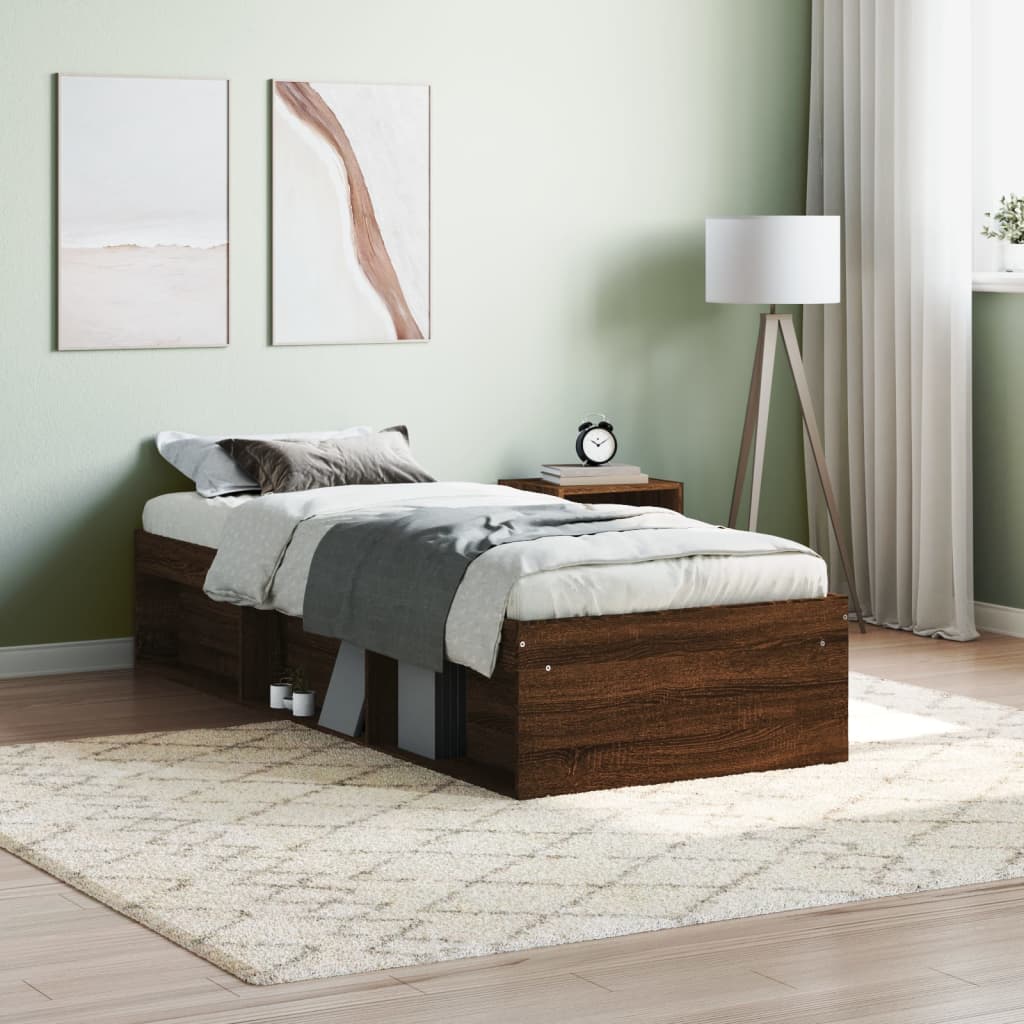 Bed Frame without Mattress Brown Oak 75x190 cm Small Single Small Single