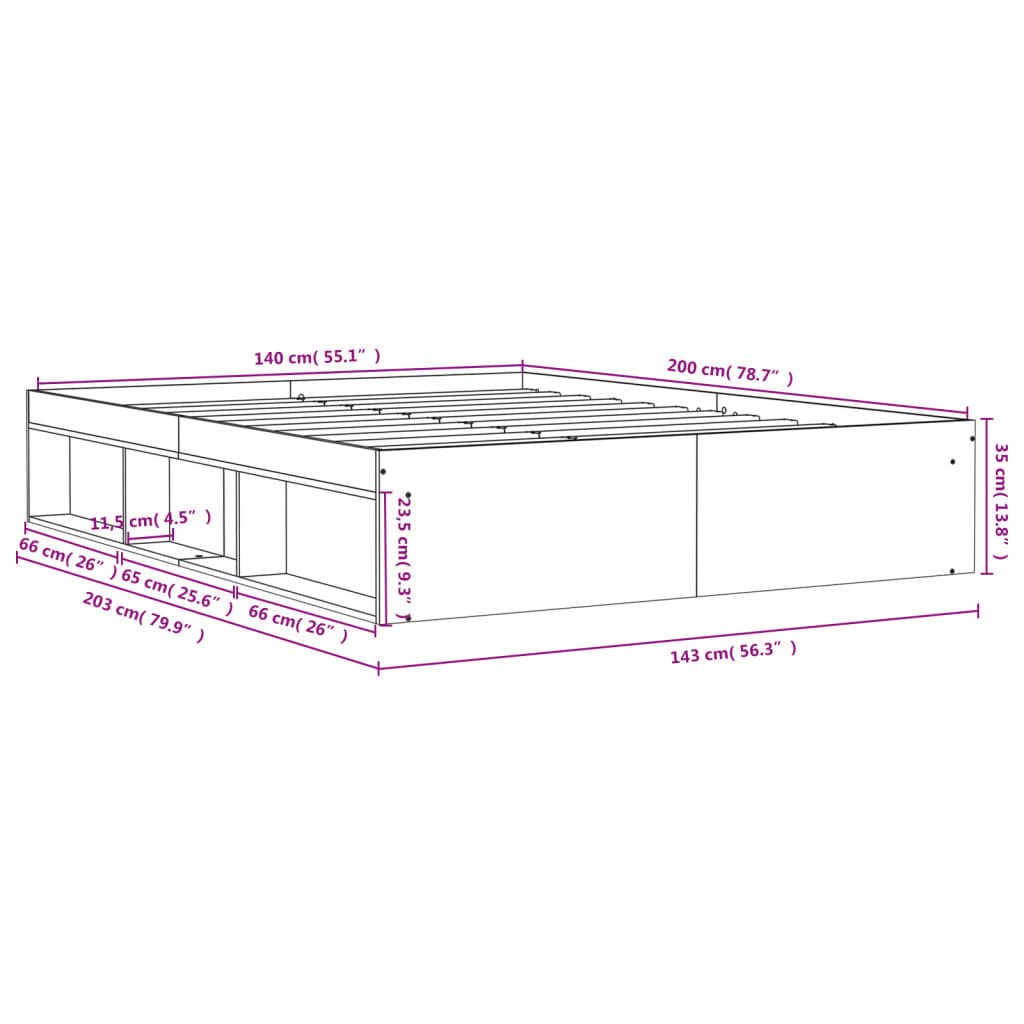 Bed Frame without Mattress Concrete Grey 140x200 cm