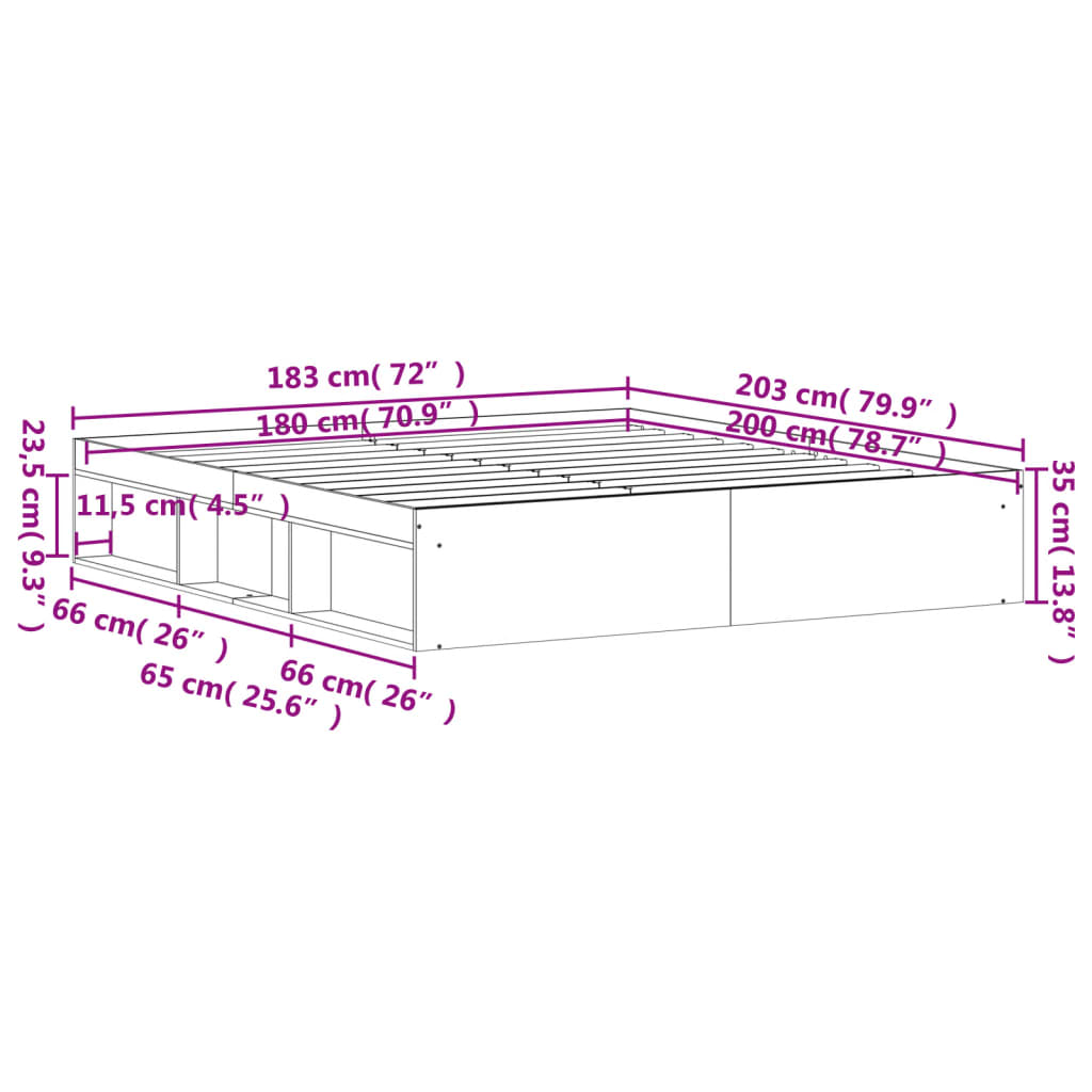 Bed Frame without Mattress Black 180x200 cm Super King Super King Size