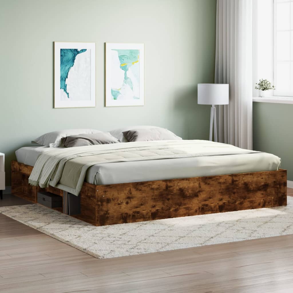 Bed Frame without Mattress Smoked Oak 200x200 cm