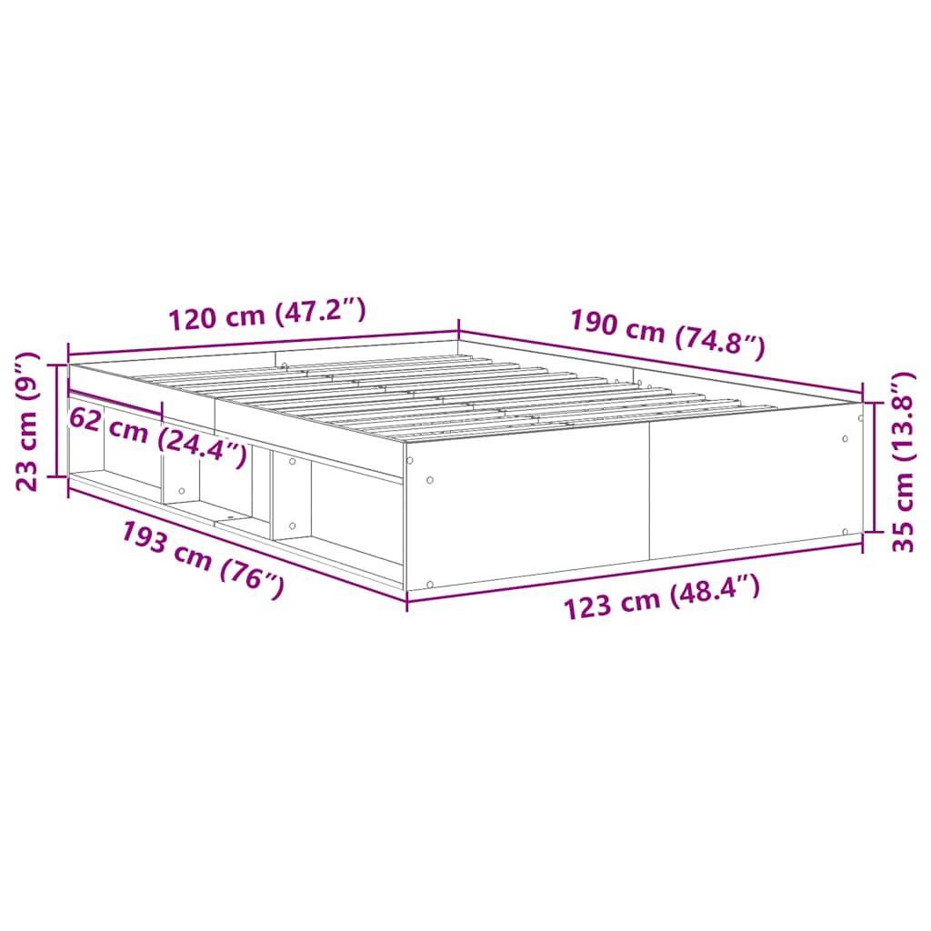 Bed Frame without Mattress Grey Sonoma 120x190 cm Small Double Small Double
